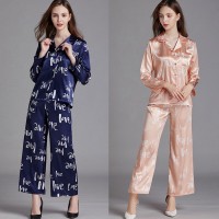 Women Long Sleeve Cardigan Silk Printed Pajamas Set62